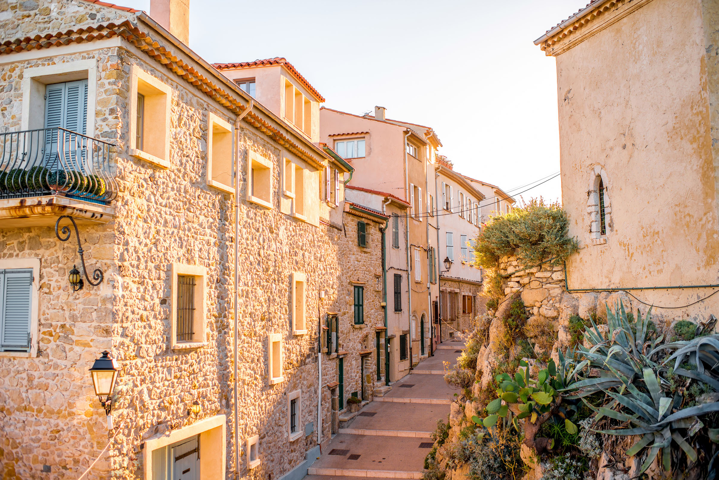 Pedestrian street in Old Antibes close to restaurants