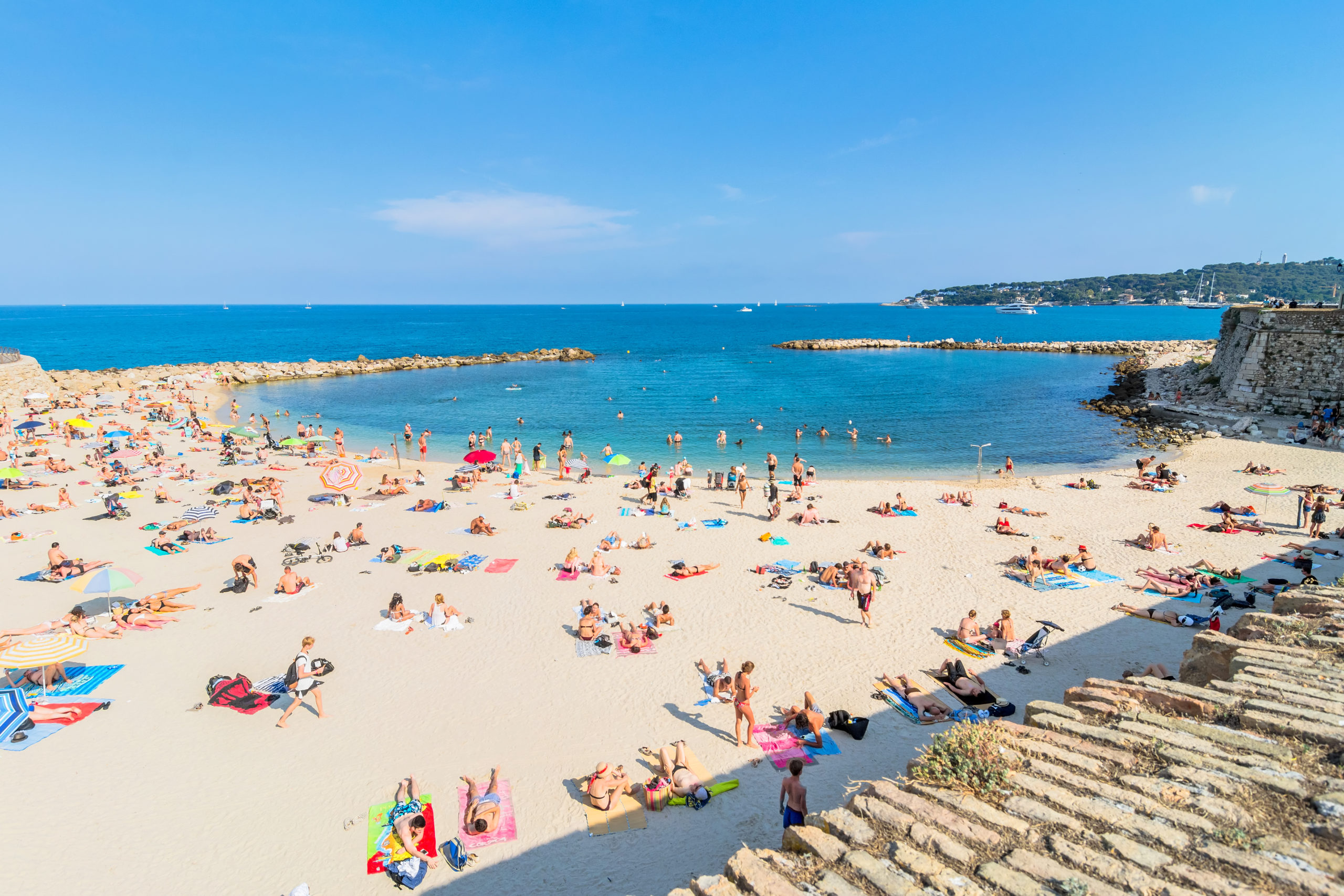 Mediterranean beach near the historic old town of Antibes